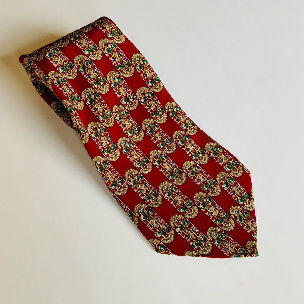 Metropolitan Museum of Art Men's Maroon Red Geo Print Silk Tie